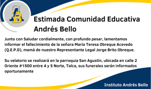 Informamos con mucho pesar, Fallecimiento de María Teresa Obreque Acevedo